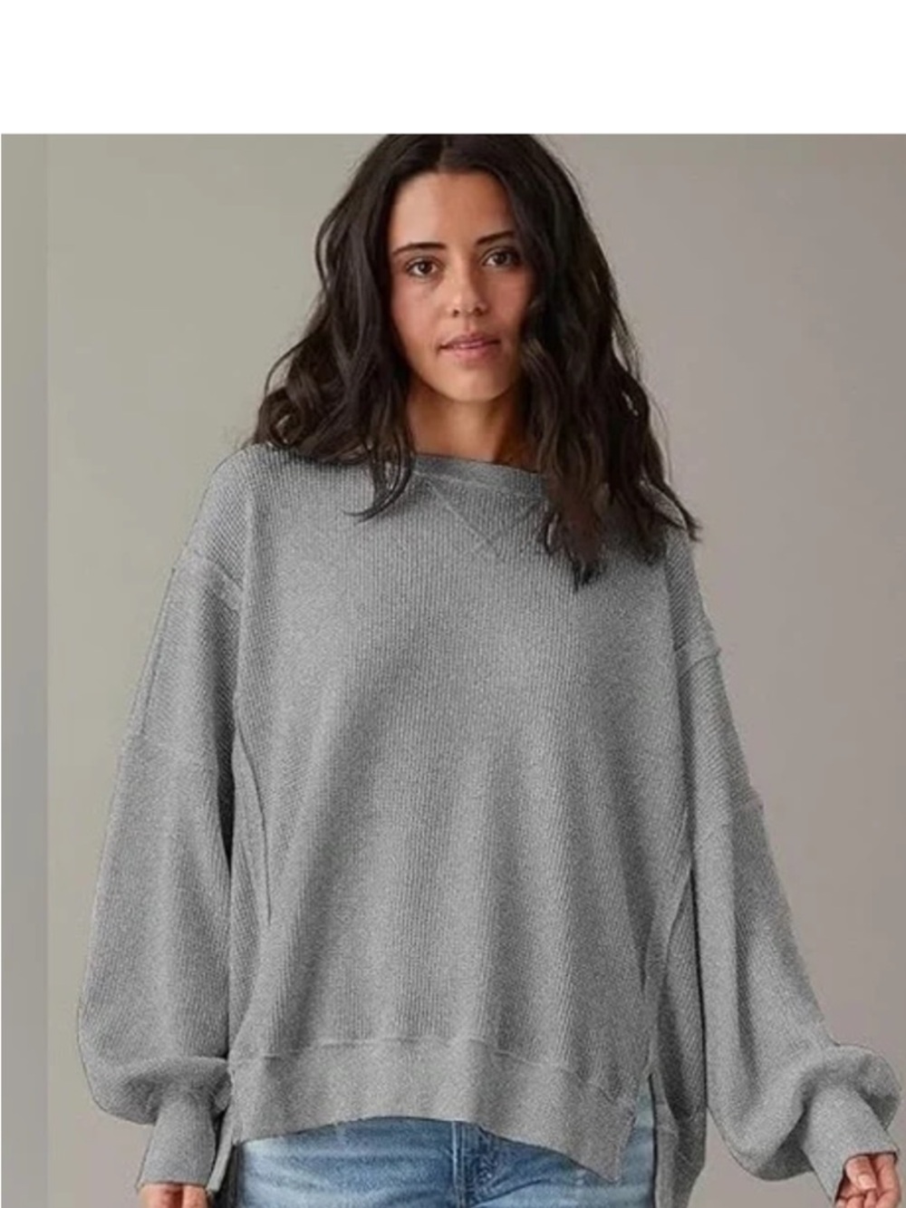Free People Relaxed Crewneck Sweater in Gray